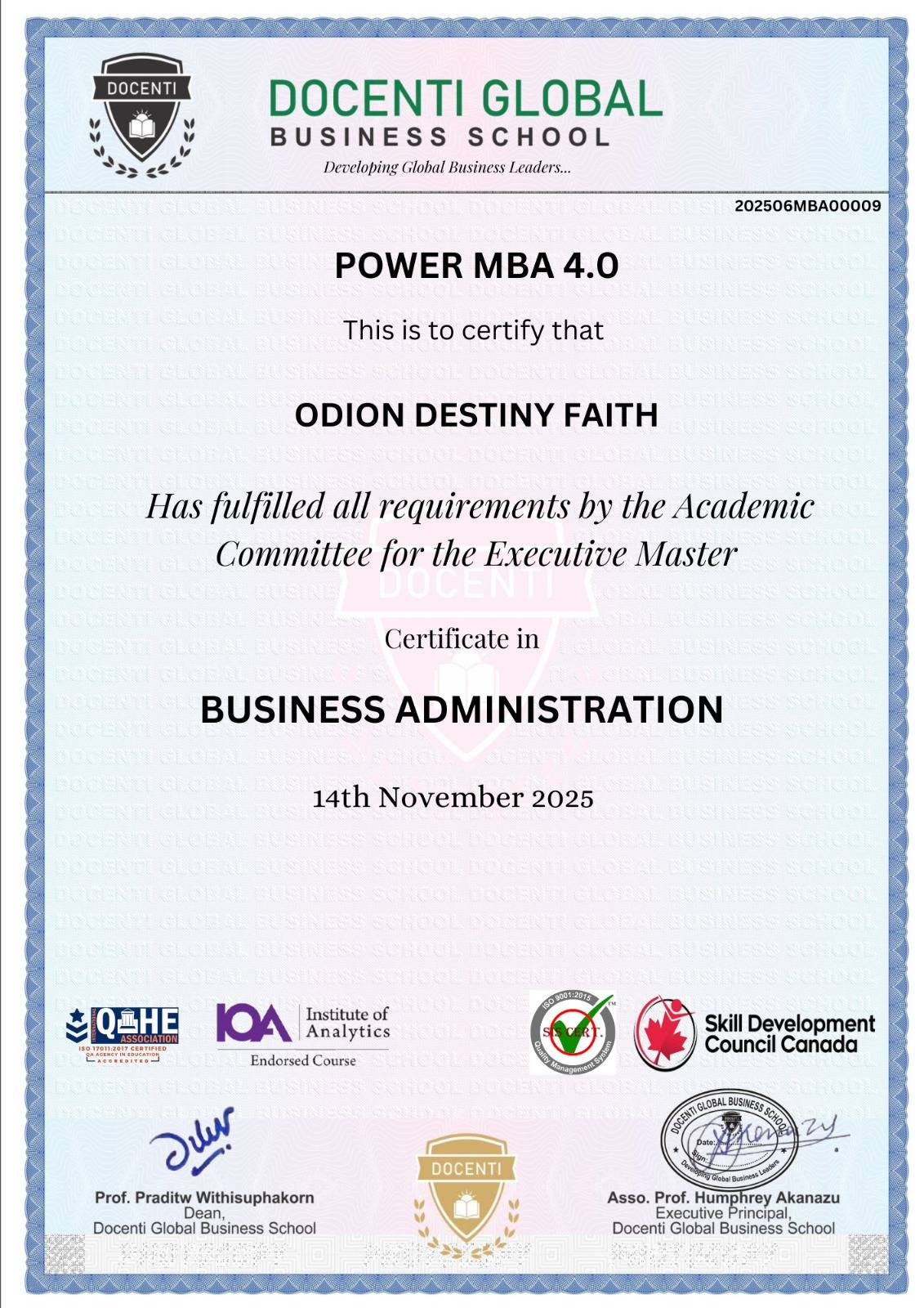 Power mba certificate